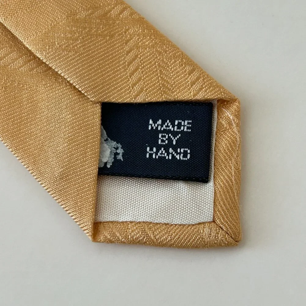 Polo By Ralph Lauren Golf Scene Neck Tie Gold Multicolor Silk Hand Made USA VTG